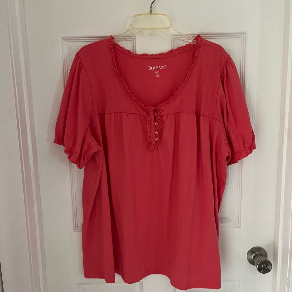 Roaman's Women’s Plus Coral Top 2X